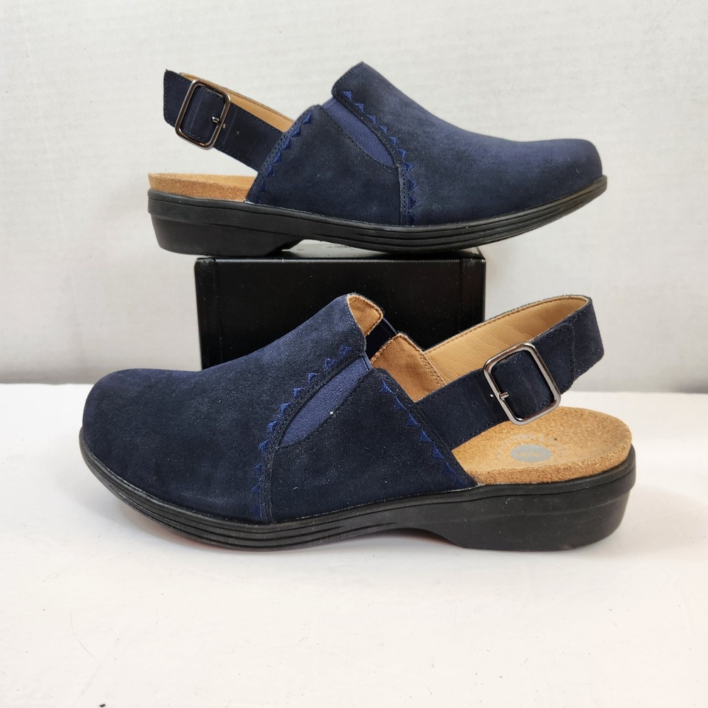 Revitalign Women's Navy Suede Slingback Clogs Cork Wedge Comfort Shoes Size 9.5 - Picture 5 of 9